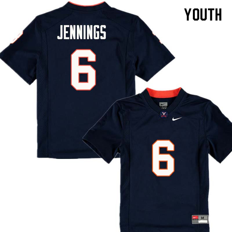 Youth #6 Darius Jennings Virginia Cavaliers College Football Jerseys Sale-Navy - Click Image to Close